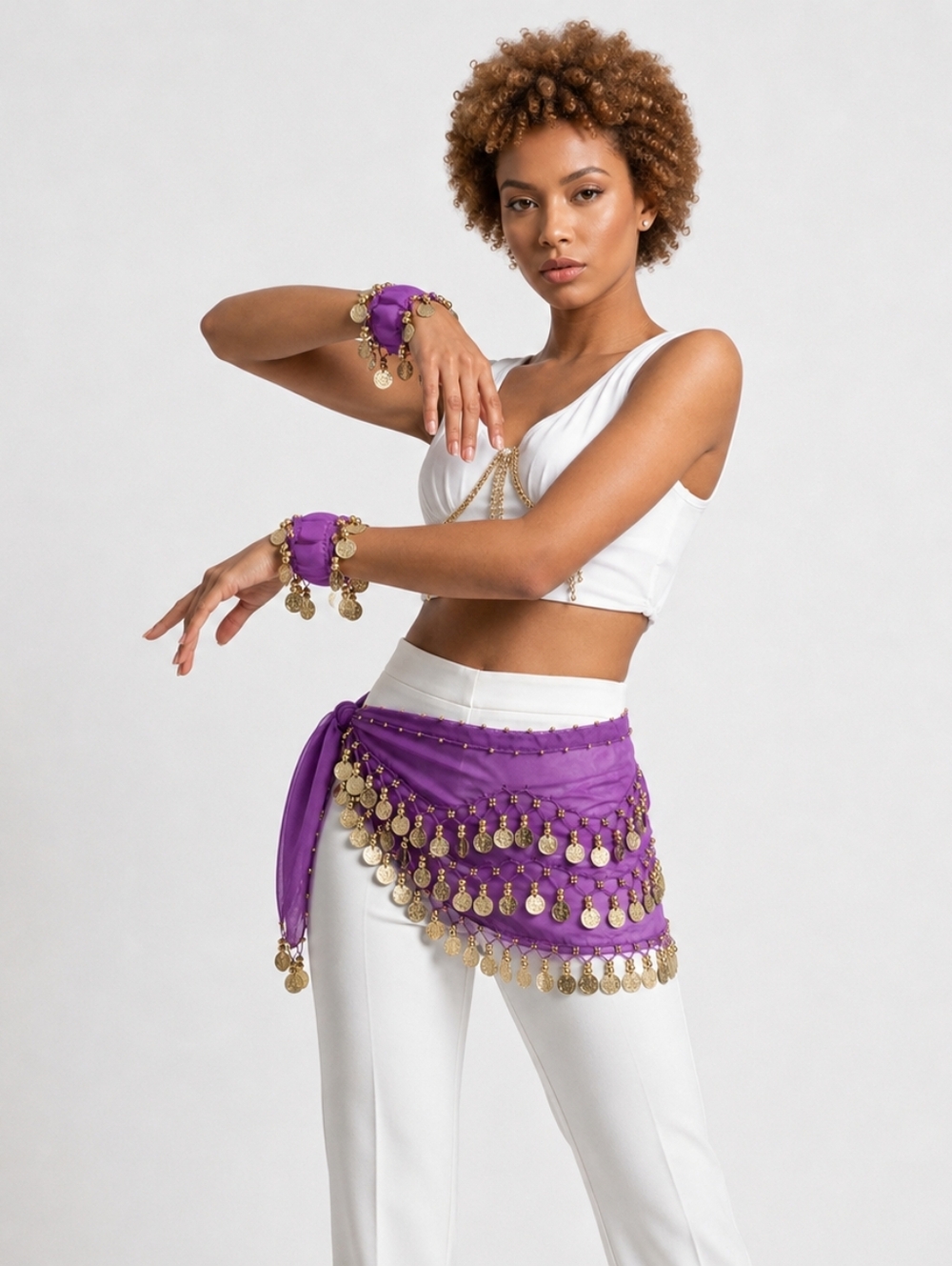 Belly Dance Hip Scarf and Belly Dance Wrist or Ankle Cuffs with Gold Coins NWOT